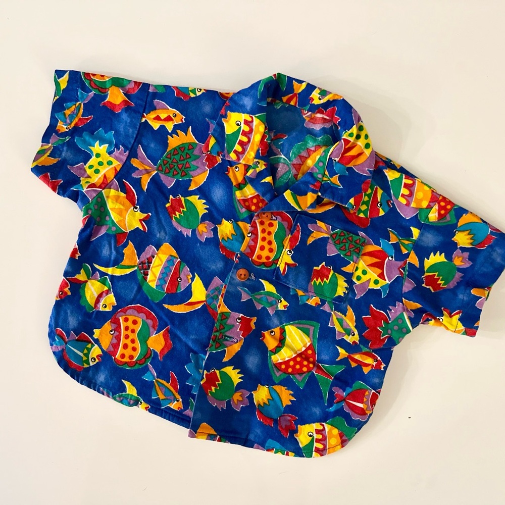 90s Colorful aquatic Fish Print Shirt